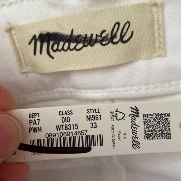 Madewell Kick Out Crop Jeans in‎ Pure White Size 33 NWT - Picture 11 of 13